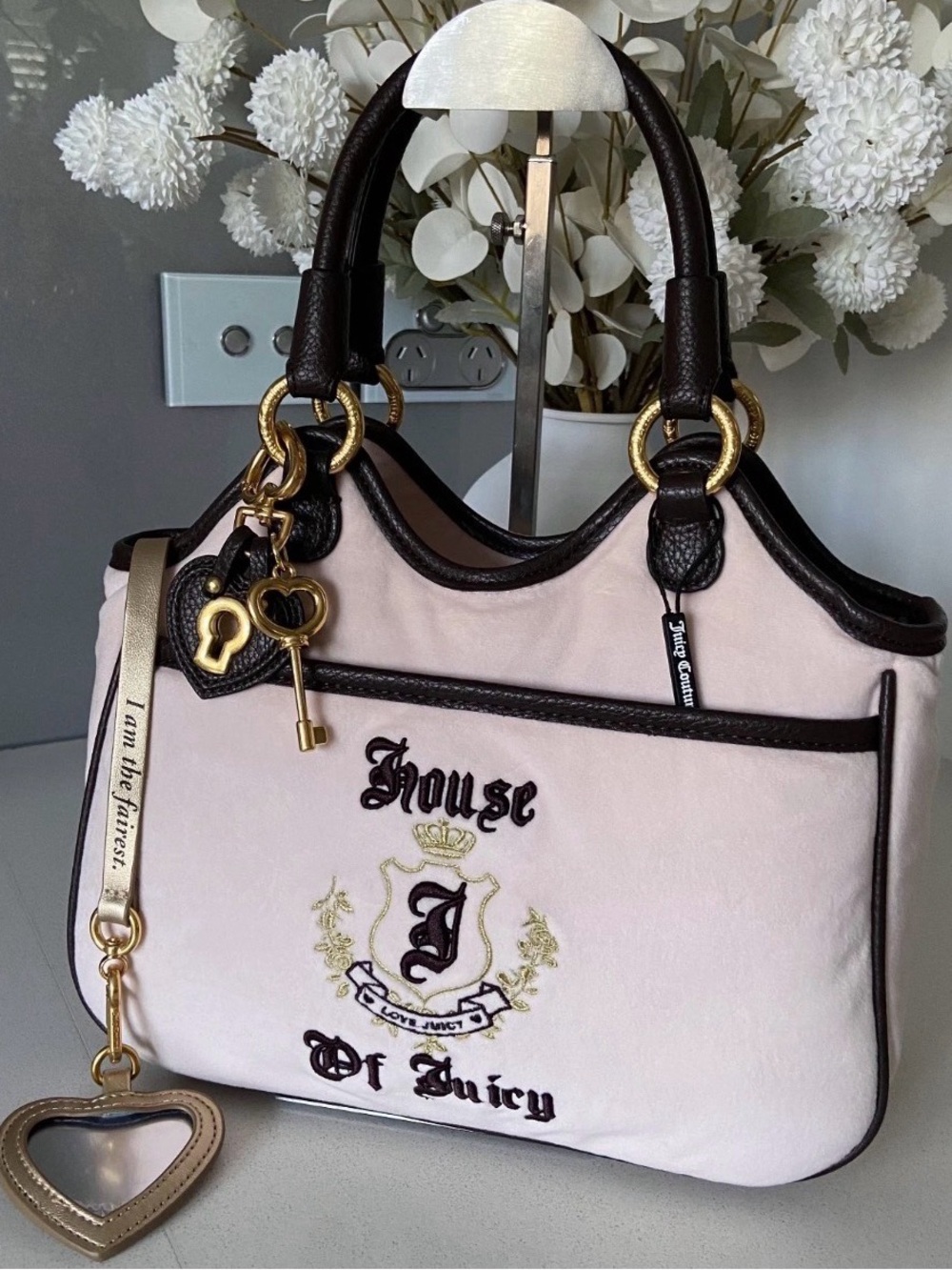 Juicy Couture Pink and Brown 'House of Juicy' Satchel with Gold Hardware